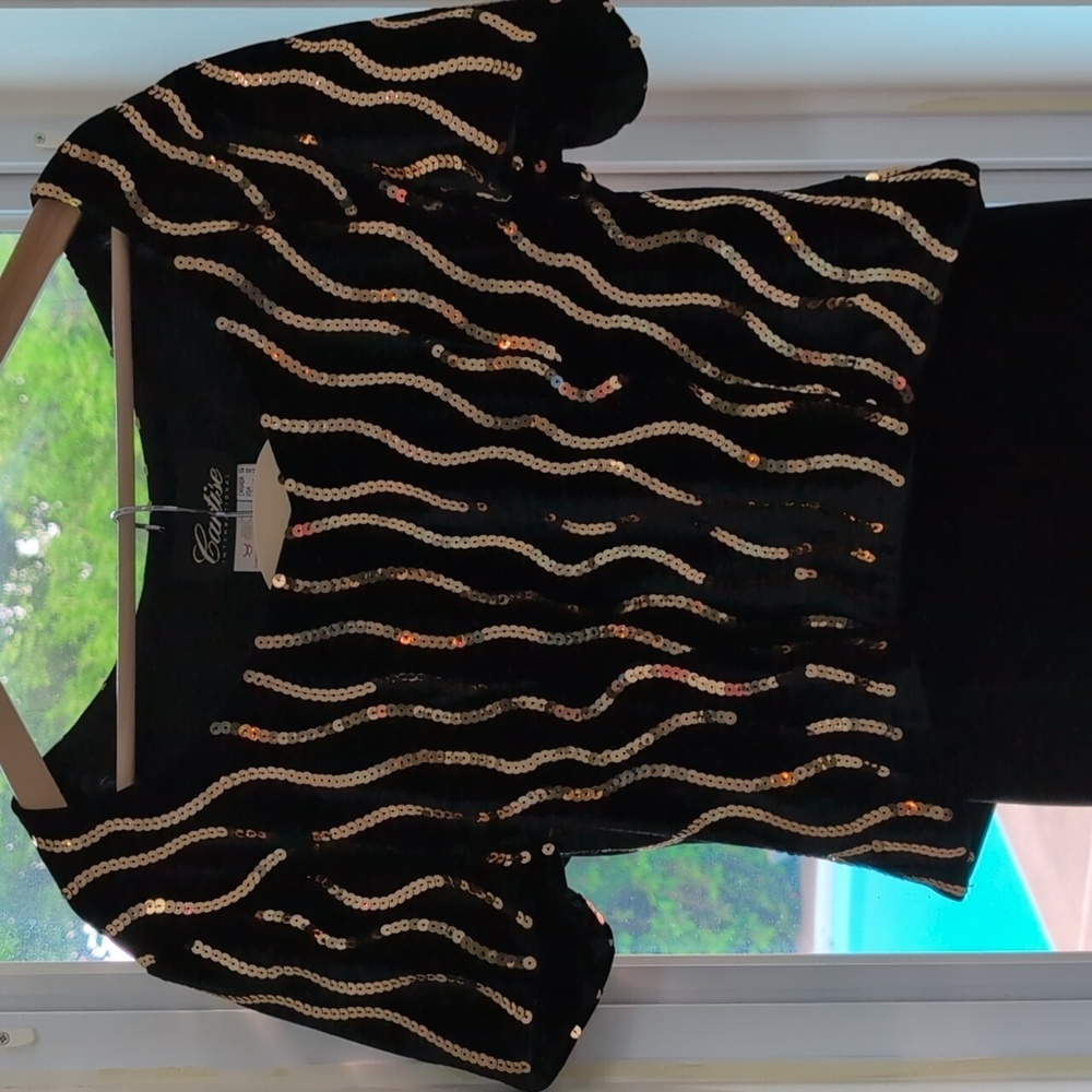 Vintage Velvet Black and Gold Sequin Dress -- Skirt Set Vintage Size 14 - Picture 8 of 11
